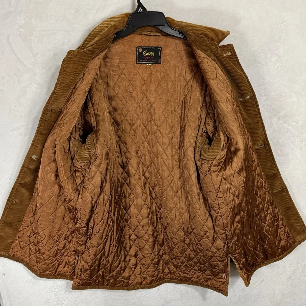 Vintage 70s Brown Corduroy Field Coat‎ XL Puff Quilted Lined Barn Utility Jacket